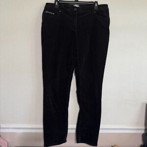 Chicos Corduroy Pants Women's 1.5 Medium (10) Black Straight Leg Zippered Pocket